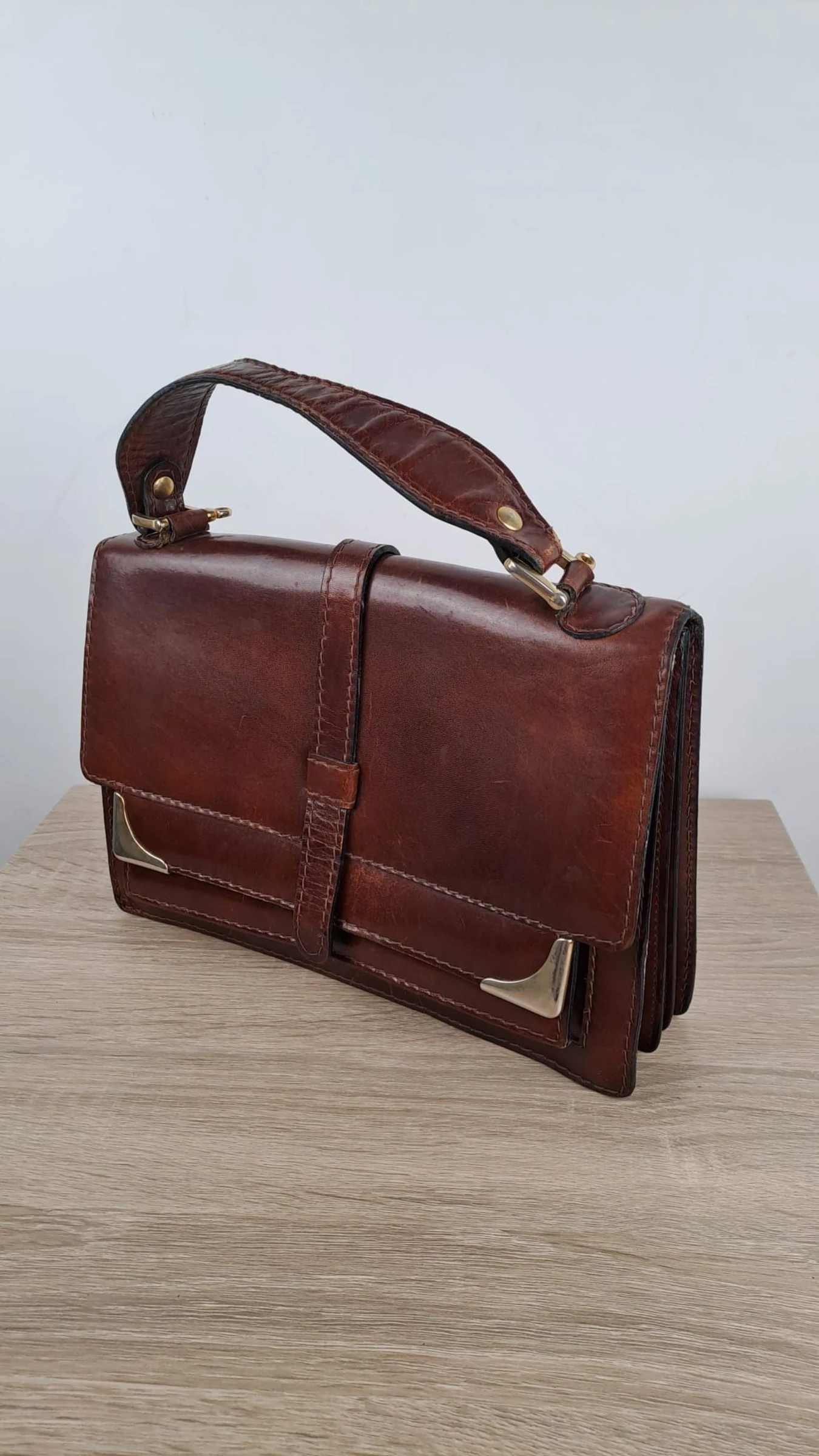 Cartable à Main Multicompartiments / Vintage Rétro / Marron / Femme / Cuir / 168